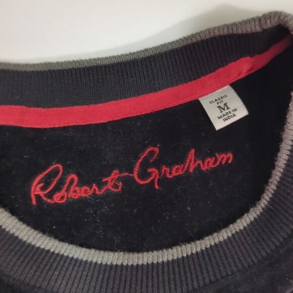 Robert Graham Top Mens Medium Black Velour Pullover Embroidered Logo - Picture 5 of 8